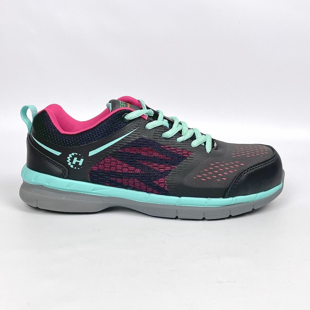 Hytest Women's Size 6M Black Pink Teal Safety Steel Toe Work Shoes K17519